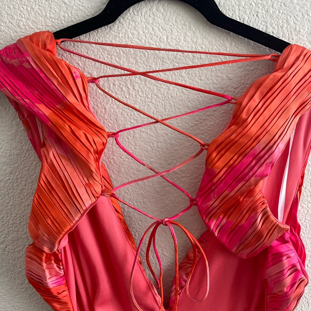 NWT Lulus Dedra Pink and Orange Abstract Pleated Maxi Dress XL - Picture 8 of 10